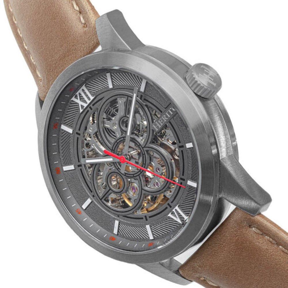 HERITOR Jonas Grey Dial Tan Leather Men's Watch